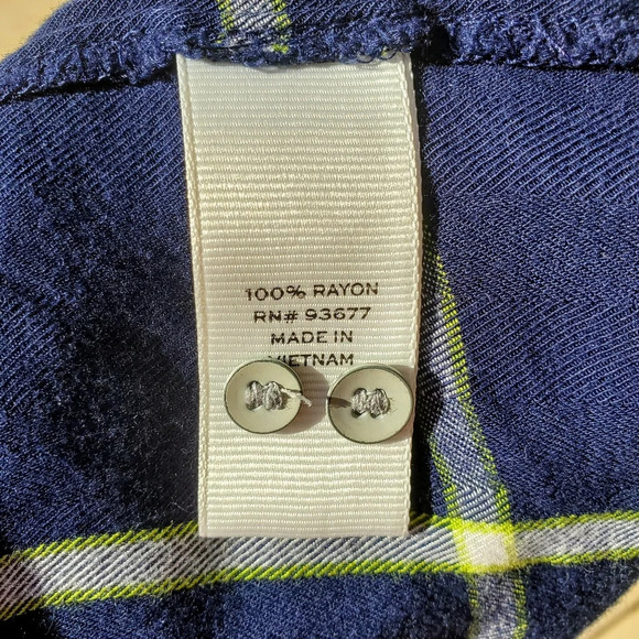 Stylus Blue White Lime Green Plaid Flannel Buttondown Top Women's Size Medium - Picture 5 of 15